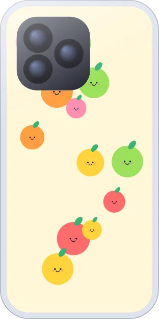 Smiling cartoon fruit with leaves