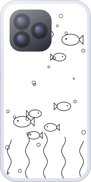 Black and white fish and seaweed coloring page