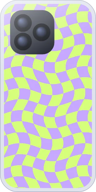 Lilac and lime wavy checkerboard