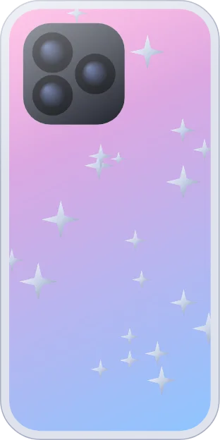 Chrome four-point stars on a pink-to-blue gradient